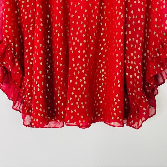 Vince Camuto red gold dot ruffle high neck holiday Christmas top small - Picture 3 of 9